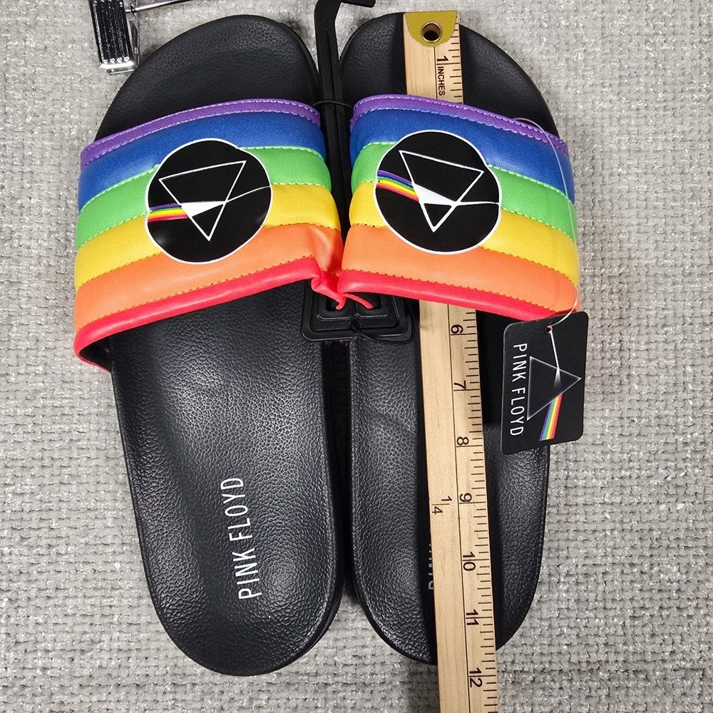 Pink Floyd Dark Side of the Moon Rainbow Slide Sandals Mens XL Black Bioworld